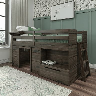 Kids Edenberry Brown Twin Loft Bed with 1 Drawer