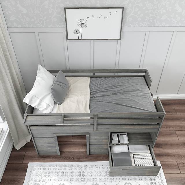 Kids Edenberry Gray Twin Loft Bed with 1 Drawer - Thumbnail - Image 4