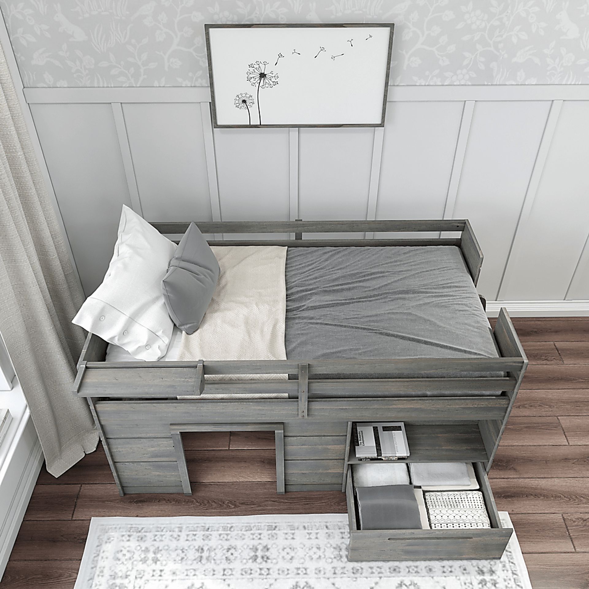 Kids Edenberry Gray Twin Loft Bed with 1 Drawer - Image 4