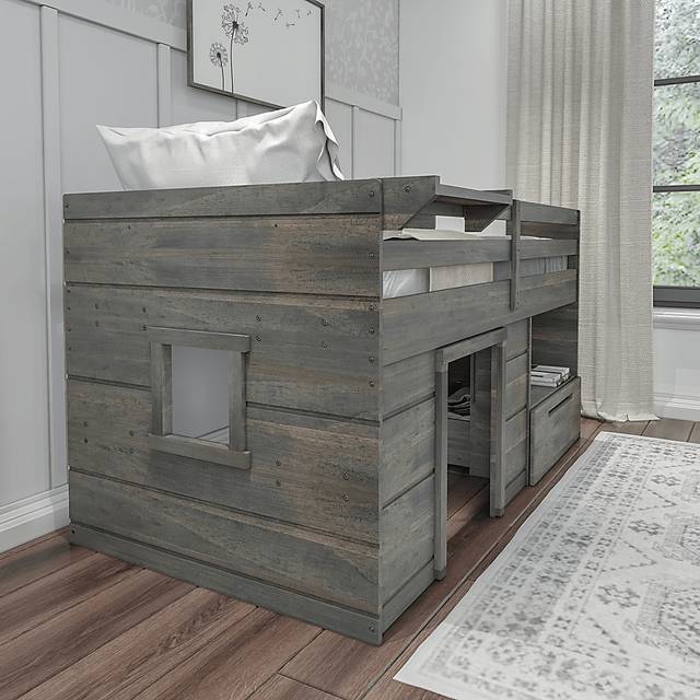 Kids Edenberry Gray Twin Loft Bed with 1 Drawer - Thumbnail - Image 5