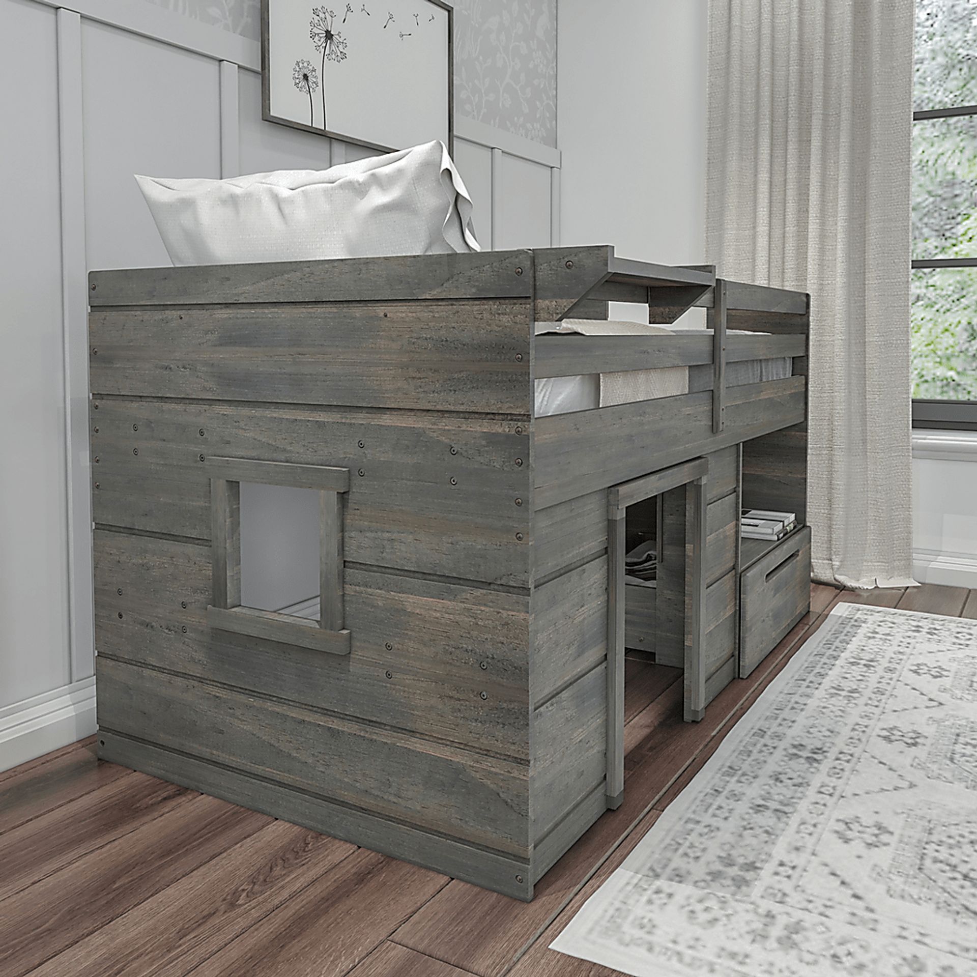 Kids Edenberry Gray Twin Loft Bed with 1 Drawer - Image 5