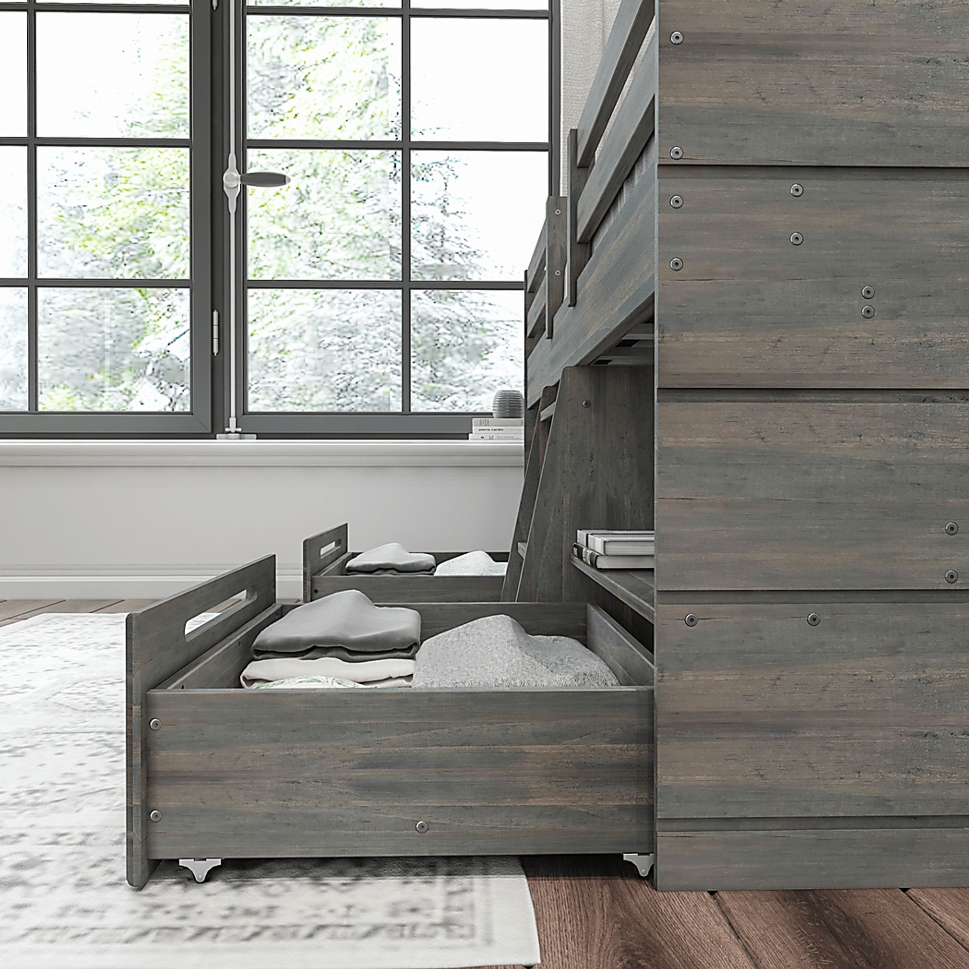 Kids Edenberry Gray Twin Loft Bed with 2 Drawers - Image 4