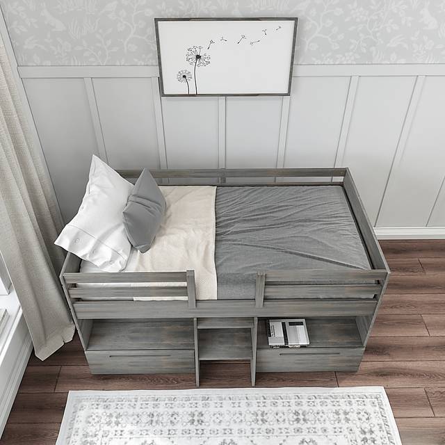 Kids Edenberry Gray Twin Loft Bed with 2 Drawers - Thumbnail - Image 6