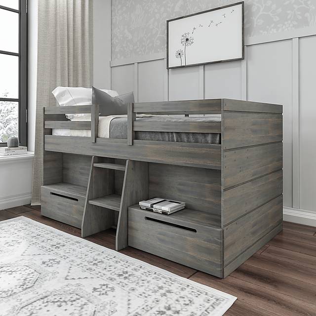 Kids Edenberry Gray Twin Loft Bed with 2 Drawers - Thumbnail - Image 1