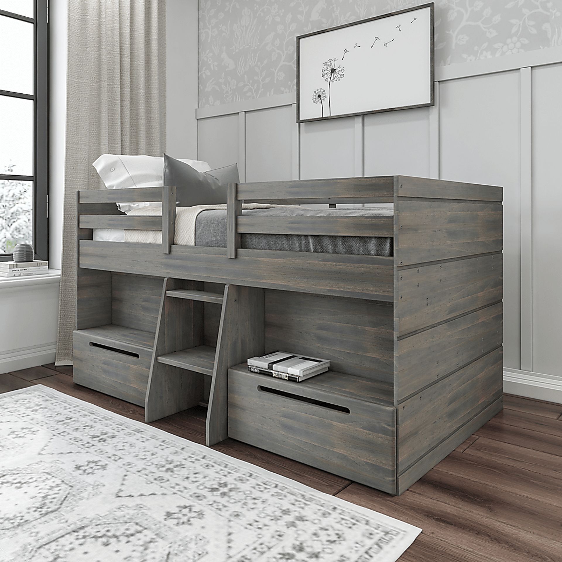 Kids Edenberry Gray Twin Loft Bed with 2 Drawers - Image 1