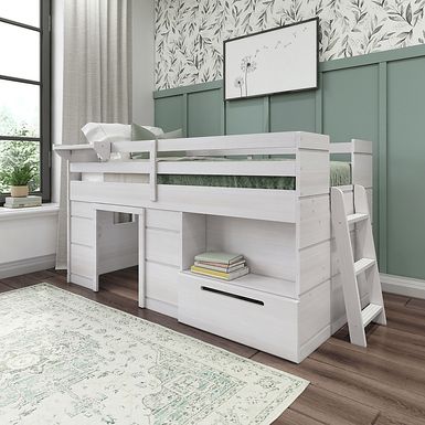 Kids Edenberry White Twin Loft Bed with 1 Drawer