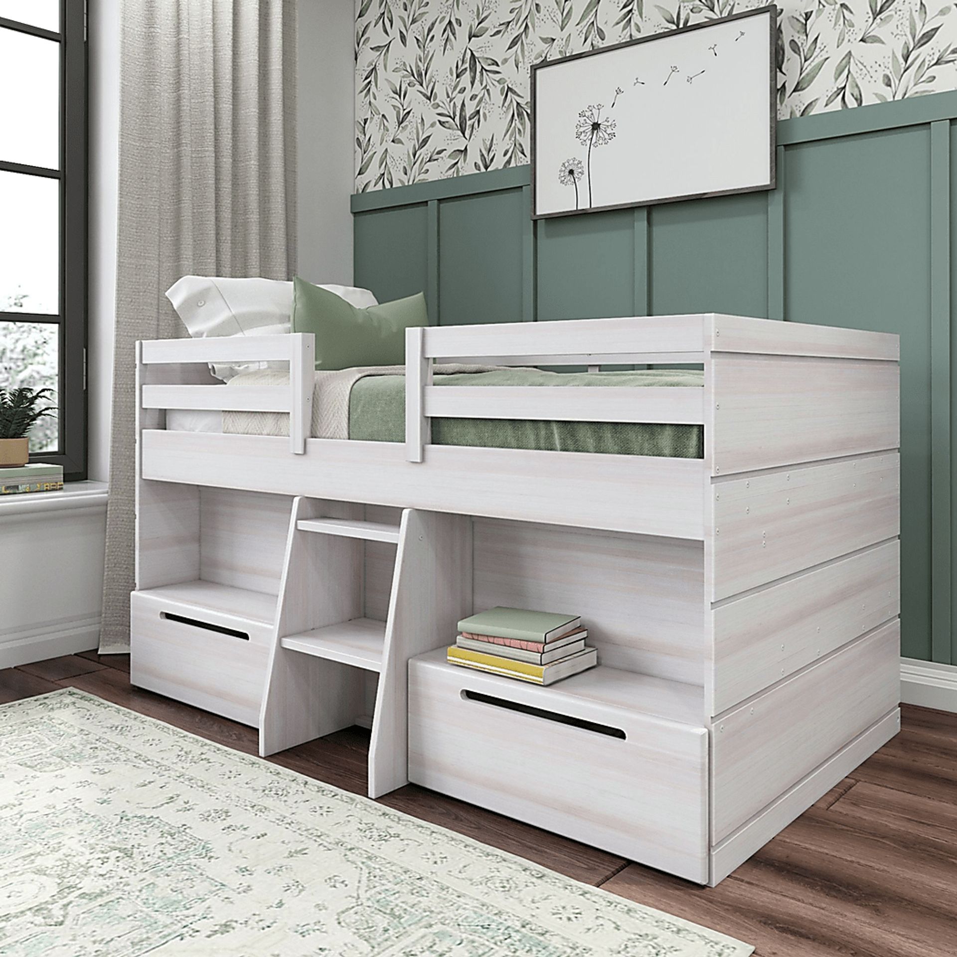 Kids Edenberry White Twin Loft Bed with 2 Drawers - Image 1