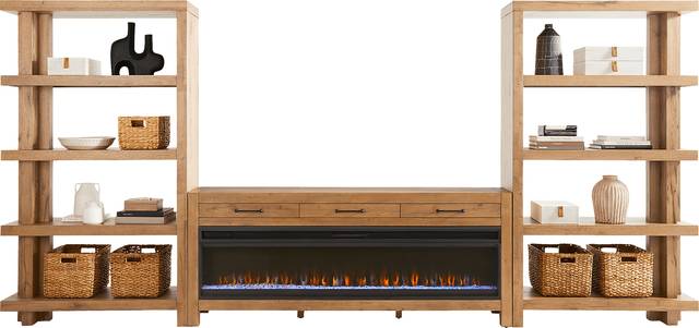 Edgewater Brown 3 Pc Wall Unit with 77 in. Console and Electric Fireplace - Thumbnail - Image 2