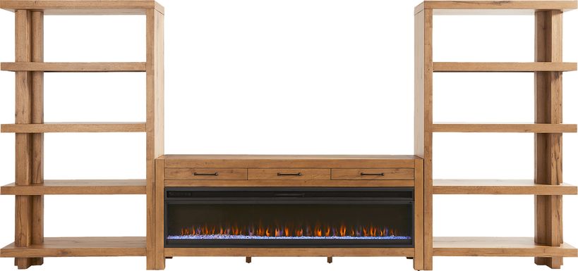 Edgewater Brown 3 Pc Wall Unit with 77 in. Console and Electric Fireplace