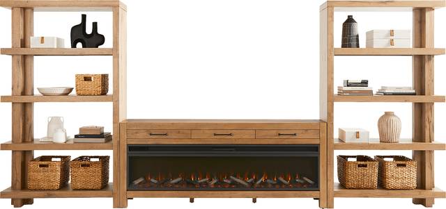 Edgewater Brown 3 Pc Wall Unit with 77 in. Console and Electric Log Fireplace - Thumbnail - Image 2