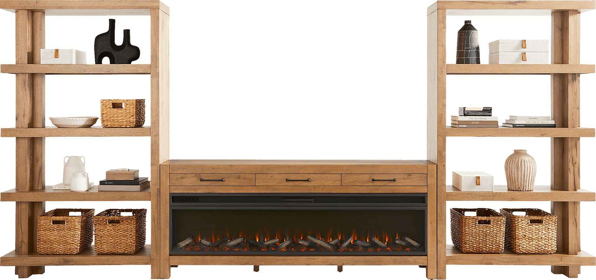 Edgewater Brown 3 Pc Wall Unit with 77 in. Console and Electric Log Fireplace - Image 2
