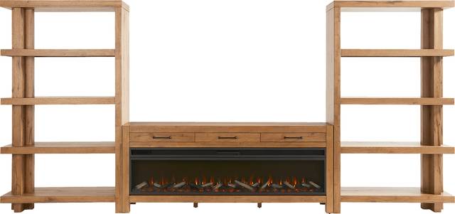 Edgewater Brown 3 Pc Wall Unit with 77 in. Console and Electric Log Fireplace - Thumbnail - Image 1
