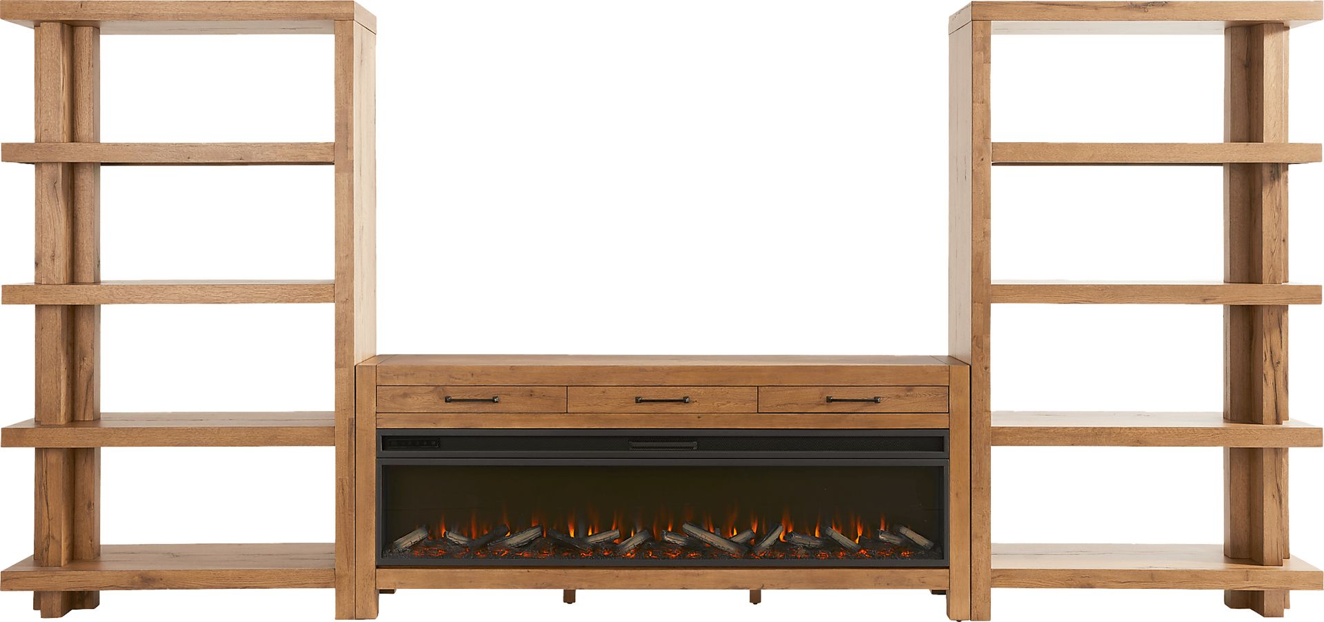 Edgewater Brown 3 Pc Wall Unit with 77 in. Console and Electric Log Fireplace - Image 1