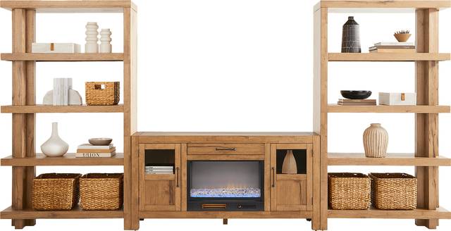 Edgewater Brown 4 Pc Wall Unit with 64 in. Console and Electric Fireplace - Thumbnail - Image 2