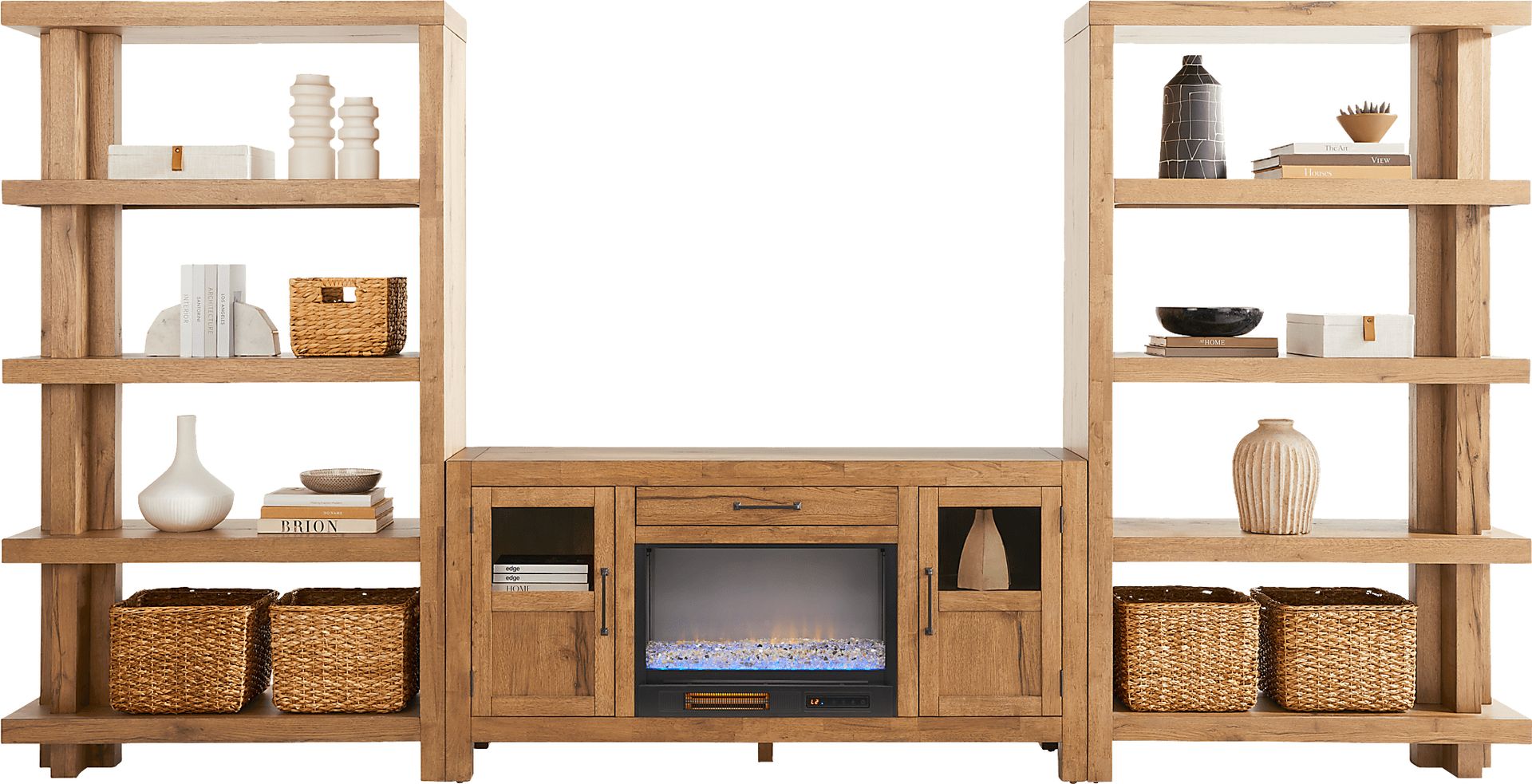 Edgewater Brown 4 Pc Wall Unit with 64 in. Console and Electric Fireplace - Image 2