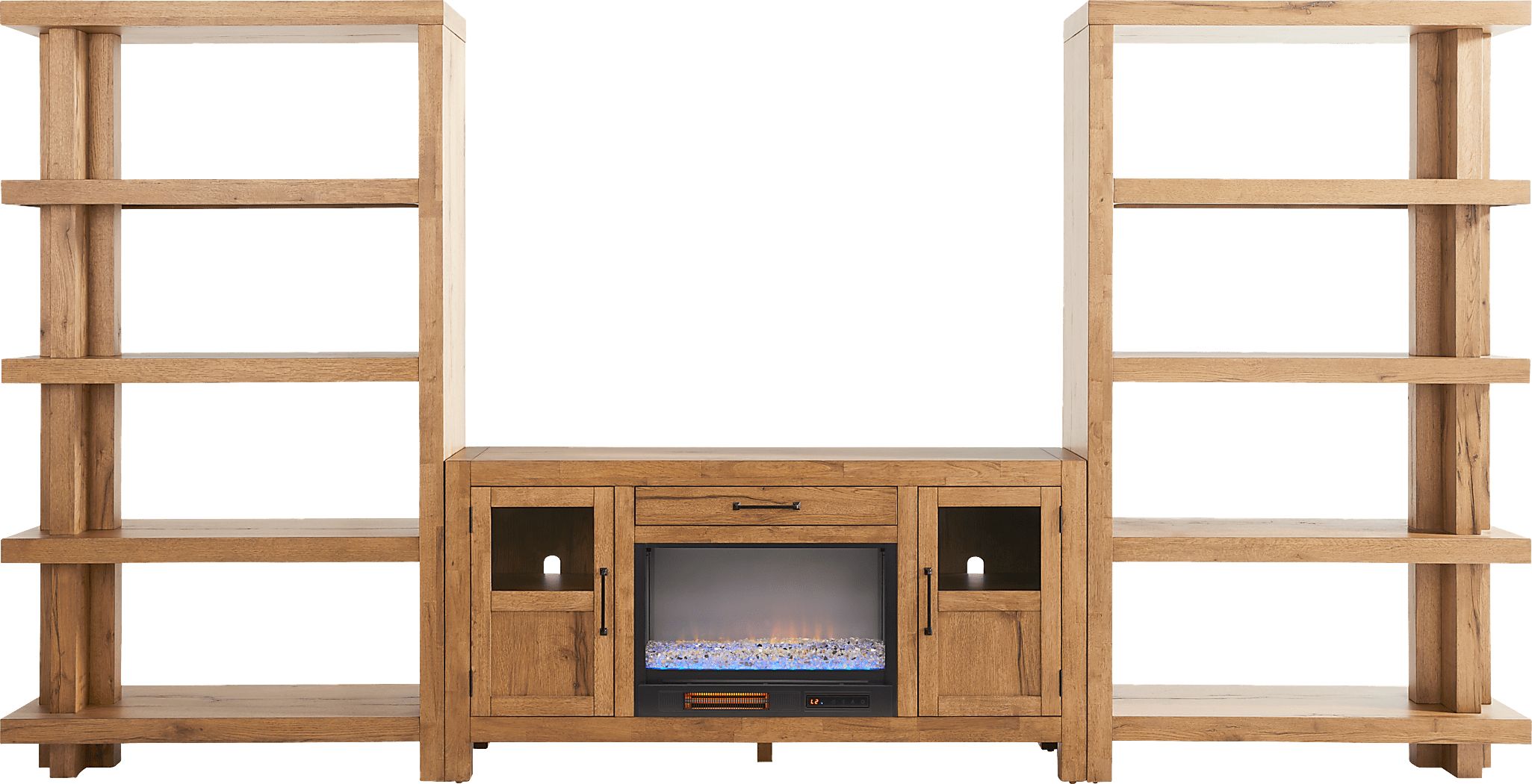 Edgewater Brown 4 Pc Wall Unit with 64 in. Console and Electric Fireplace