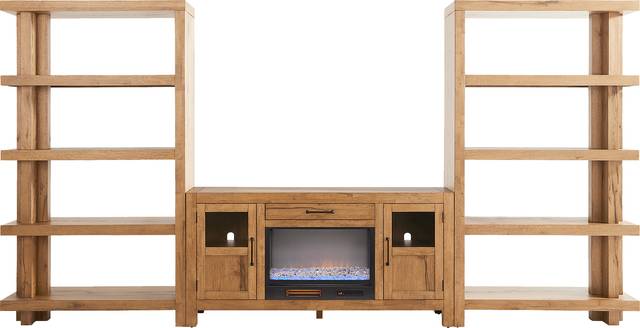 Edgewater Brown 4 Pc Wall Unit with 64 in. Console and Electric Fireplace - Thumbnail - Image 1