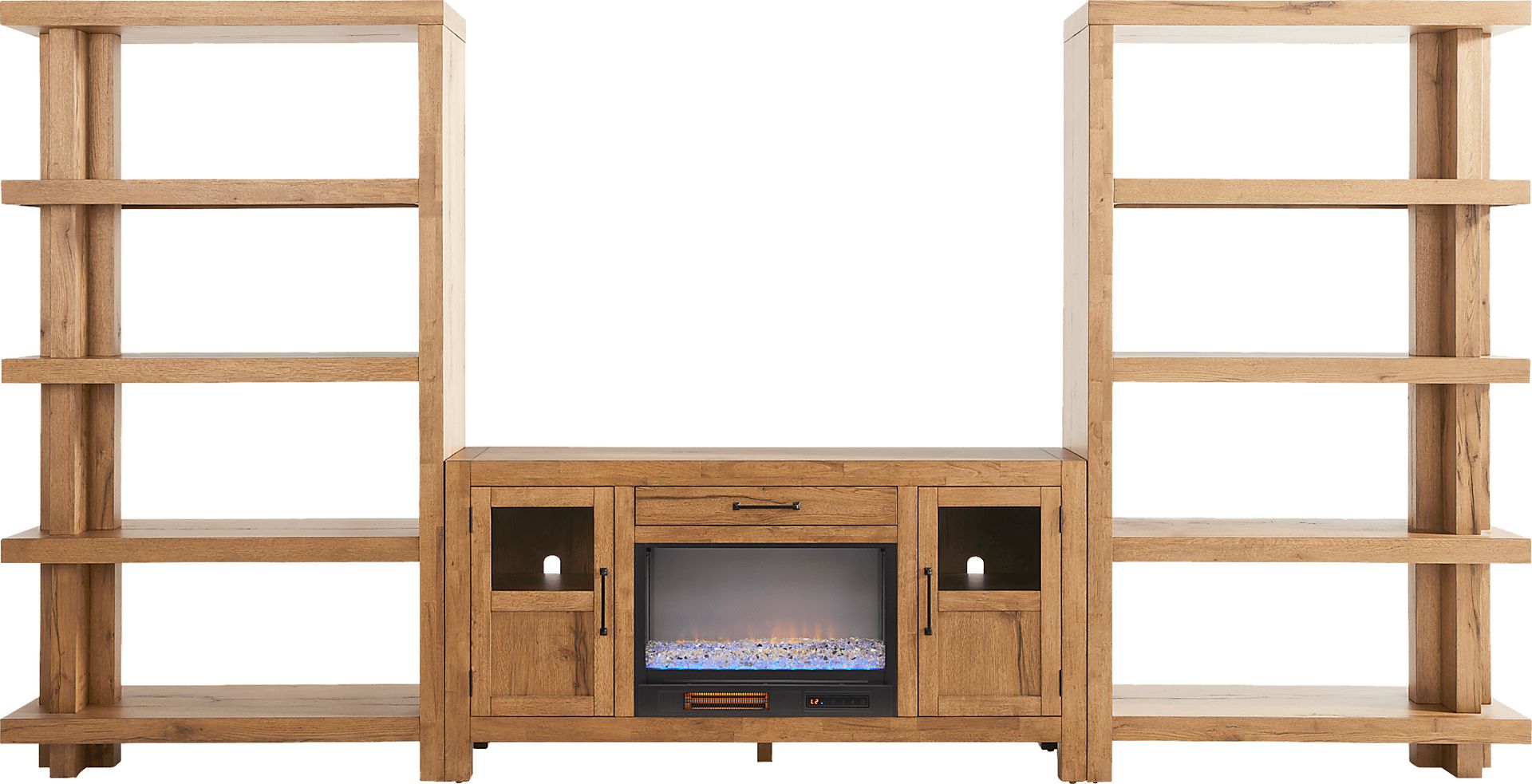 Edgewater Brown 4 Pc Wall Unit with 64 in. Console and Electric Fireplace - Image 1