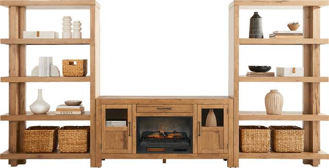 Edgewater Brown 4 Pc Wall Unit with 64 in. Console and Electric Log Fireplace - Thumbnail - Image 2