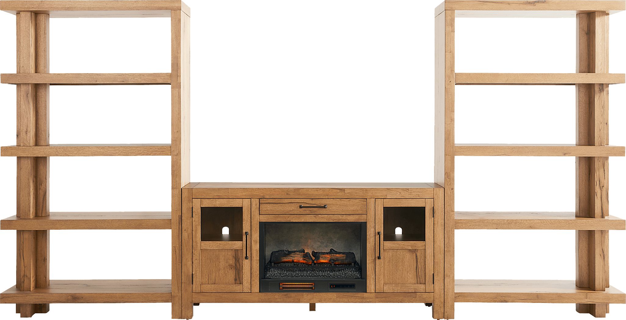 Edgewater Brown 4 Pc Wall Unit with 64 in. Console and Electric Log Fireplace
