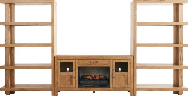 Edgewater Brown 4 Pc Wall Unit with 64 in. Console and Electric Log Fireplace - Thumbnail - Image 1
