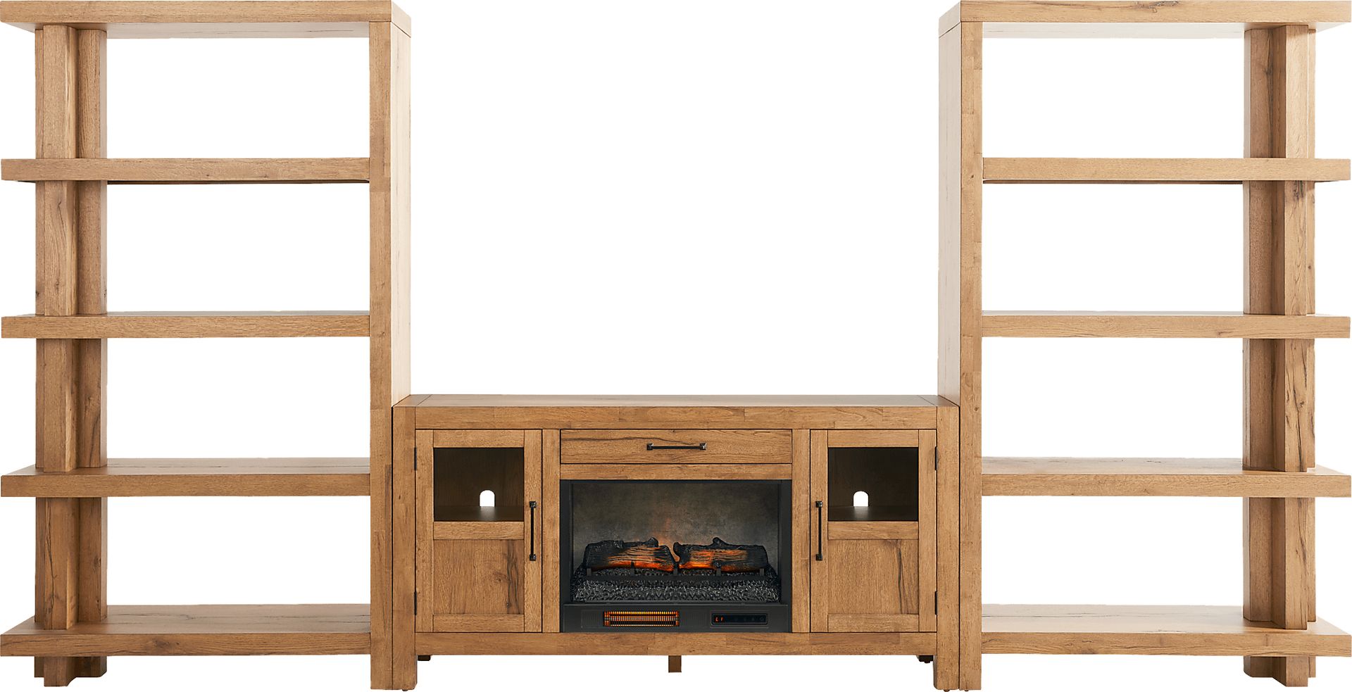 Edgewater Brown 4 Pc Wall Unit with 64 in. Console and Electric Log Fireplace - Image 1