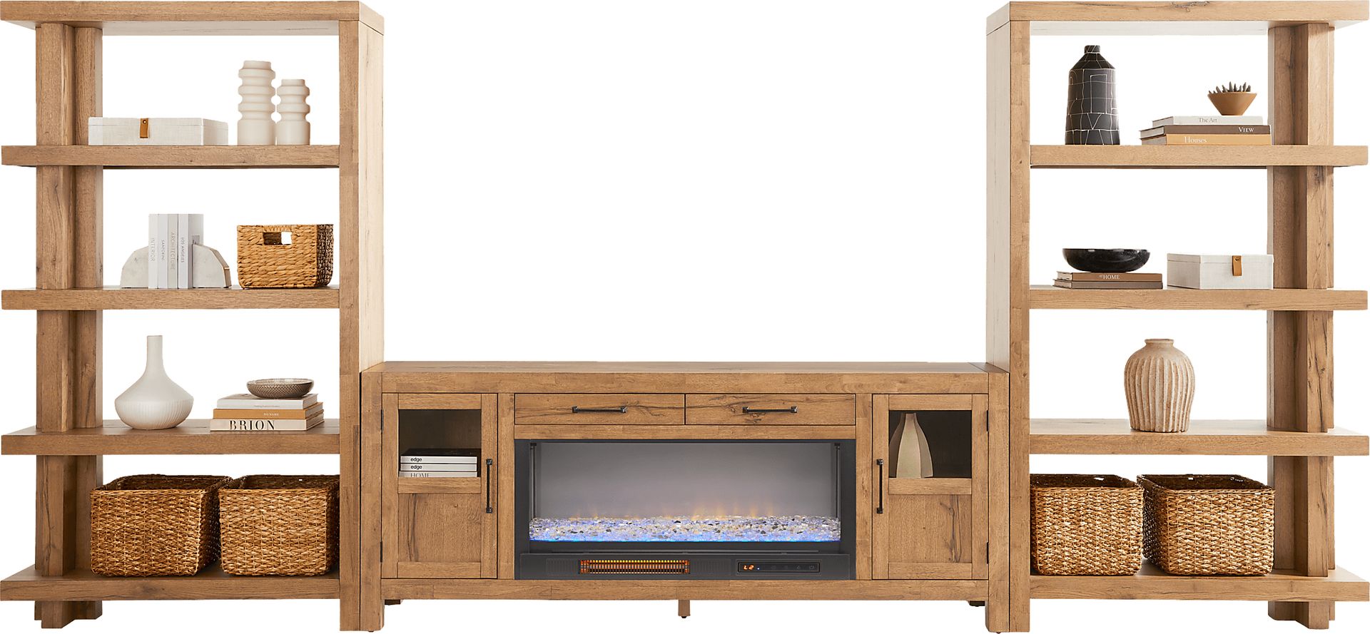 Edgewater Brown 4 Pc Wall Unit with 80 in. Console and Electric Fireplace - Image 2