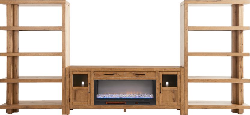 Edgewater Brown 4 Pc Wall Unit with 80 in. Console and Electric Fireplace