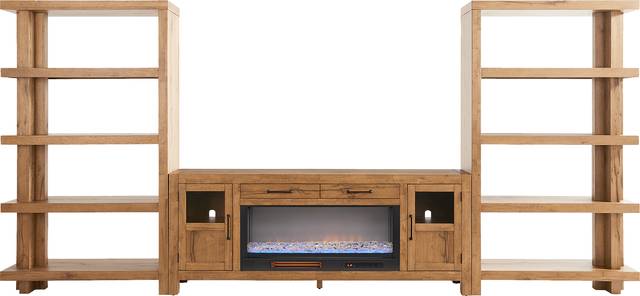 Edgewater Brown 4 Pc Wall Unit with 80 in. Console and Electric Fireplace - Thumbnail - Image 1