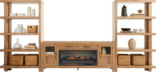 Edgewater Brown 4 Pc Wall Unit with 80 in. Console and Electric Log Fireplace - Thumbnail - Image 2