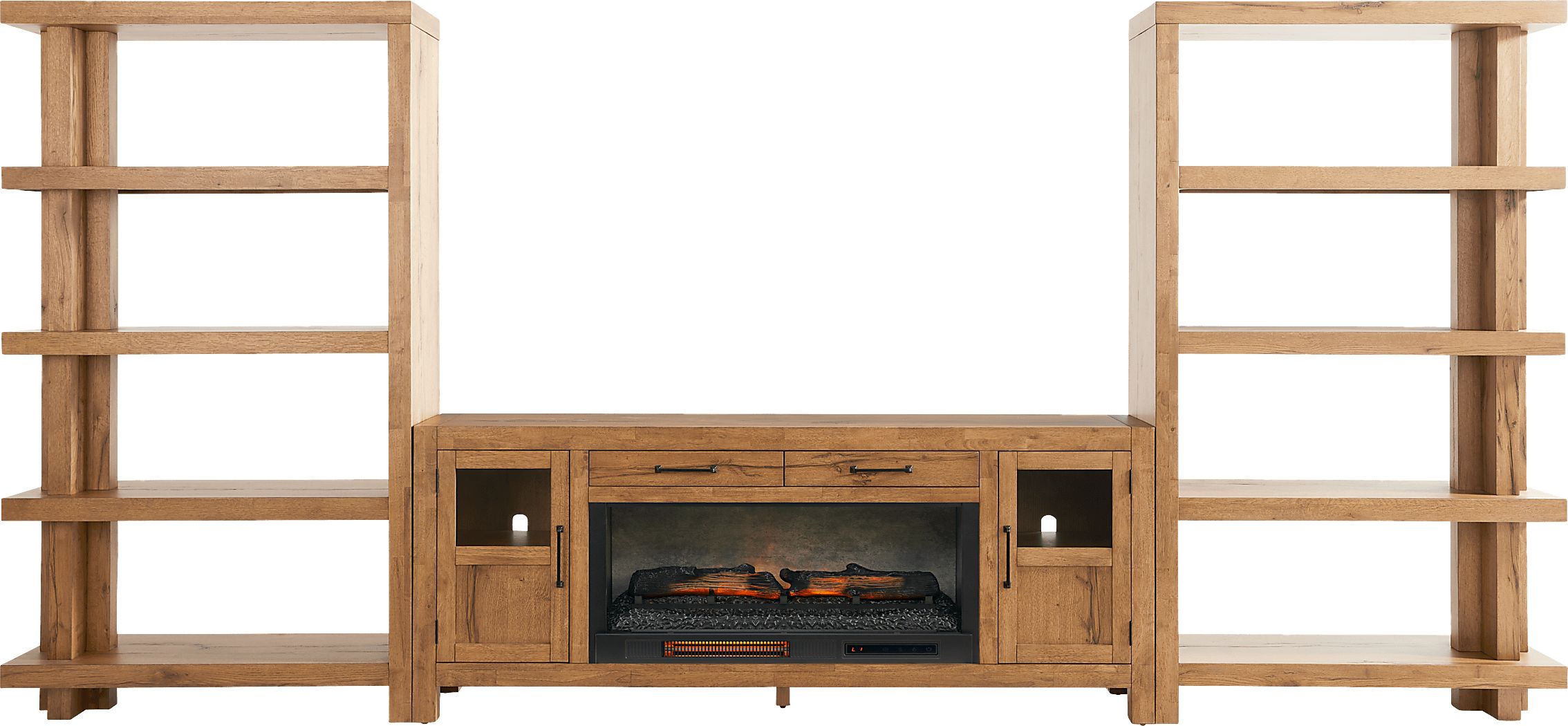Edgewater Brown 4 Pc Wall Unit with 80 in. Console and Electric Log Fireplace