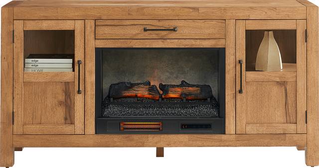 Edgewater Brown 64 in. Console with Electric Log Fireplace - Thumbnail - Image 2