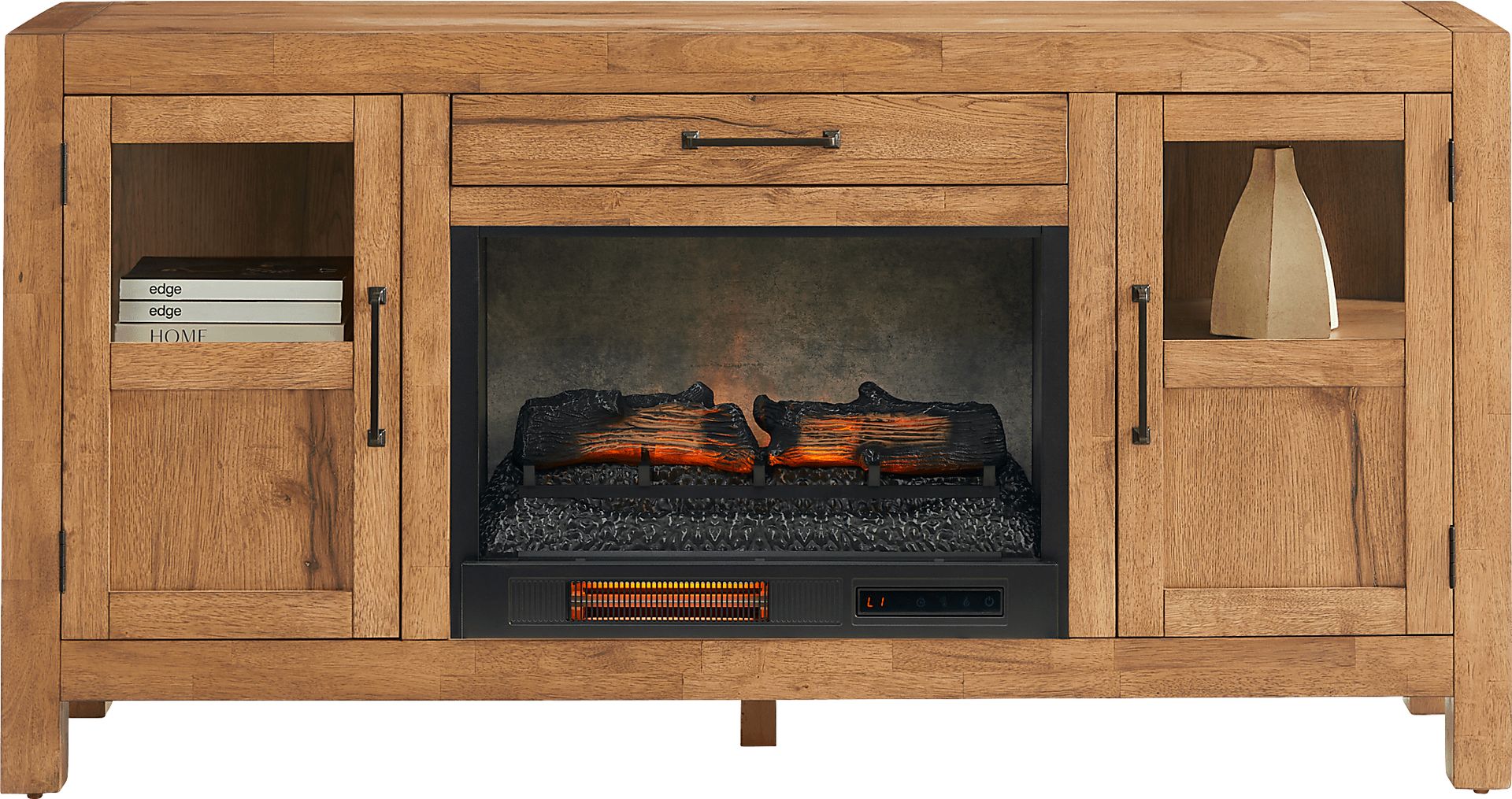 Edgewater Brown 64 in. Console with Electric Log Fireplace - Image 2