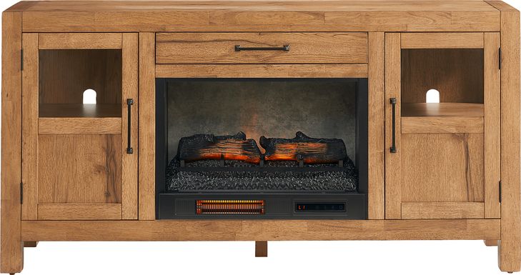 Edgewater Brown 64 in. Console with Electric Log Fireplace