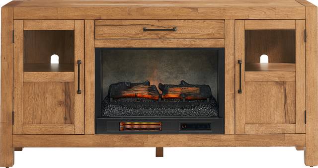 Edgewater Brown 64 in. Console with Electric Log Fireplace - Thumbnail - Image 1