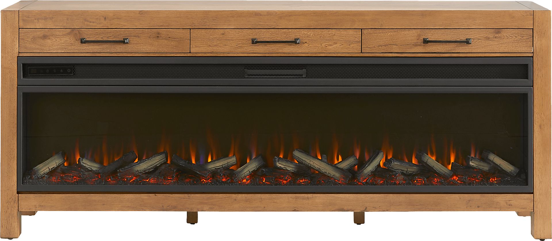 Edgewater Brown 77 in. Console with Electric Log Fireplace - Image 1