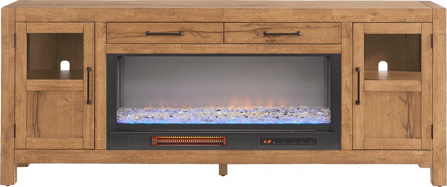 Edgewater Brown 80 in. Console with Electric Fireplace