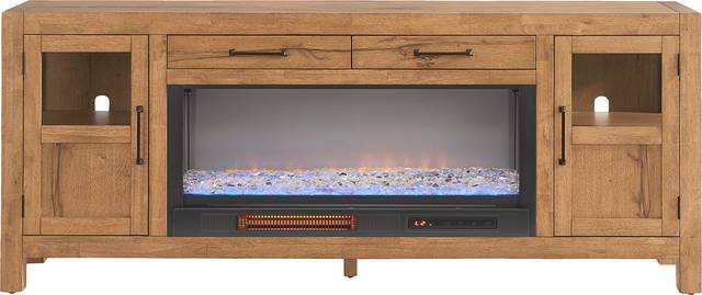 Edgewater Brown 80 in. Console with Electric Fireplace - Thumbnail - Image 1