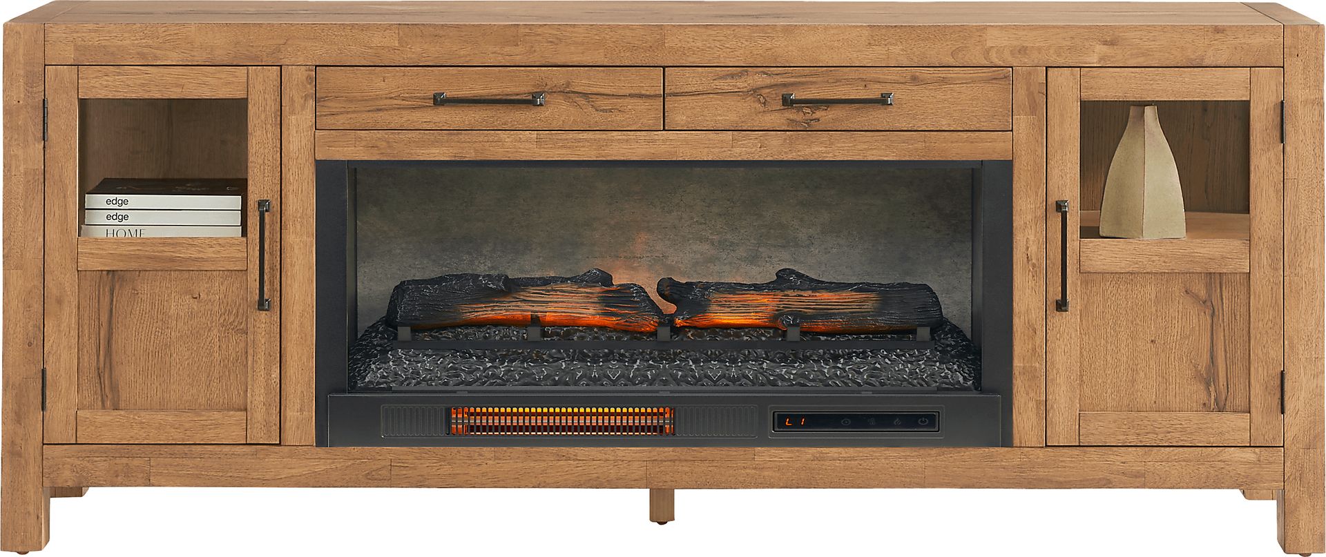 Edgewater Brown 80 in. Console with Electric Log Fireplace - Image 2
