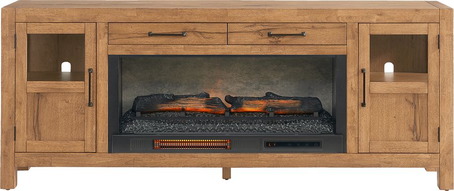 Edgewater Brown 80 in. Console with Electric Log Fireplace