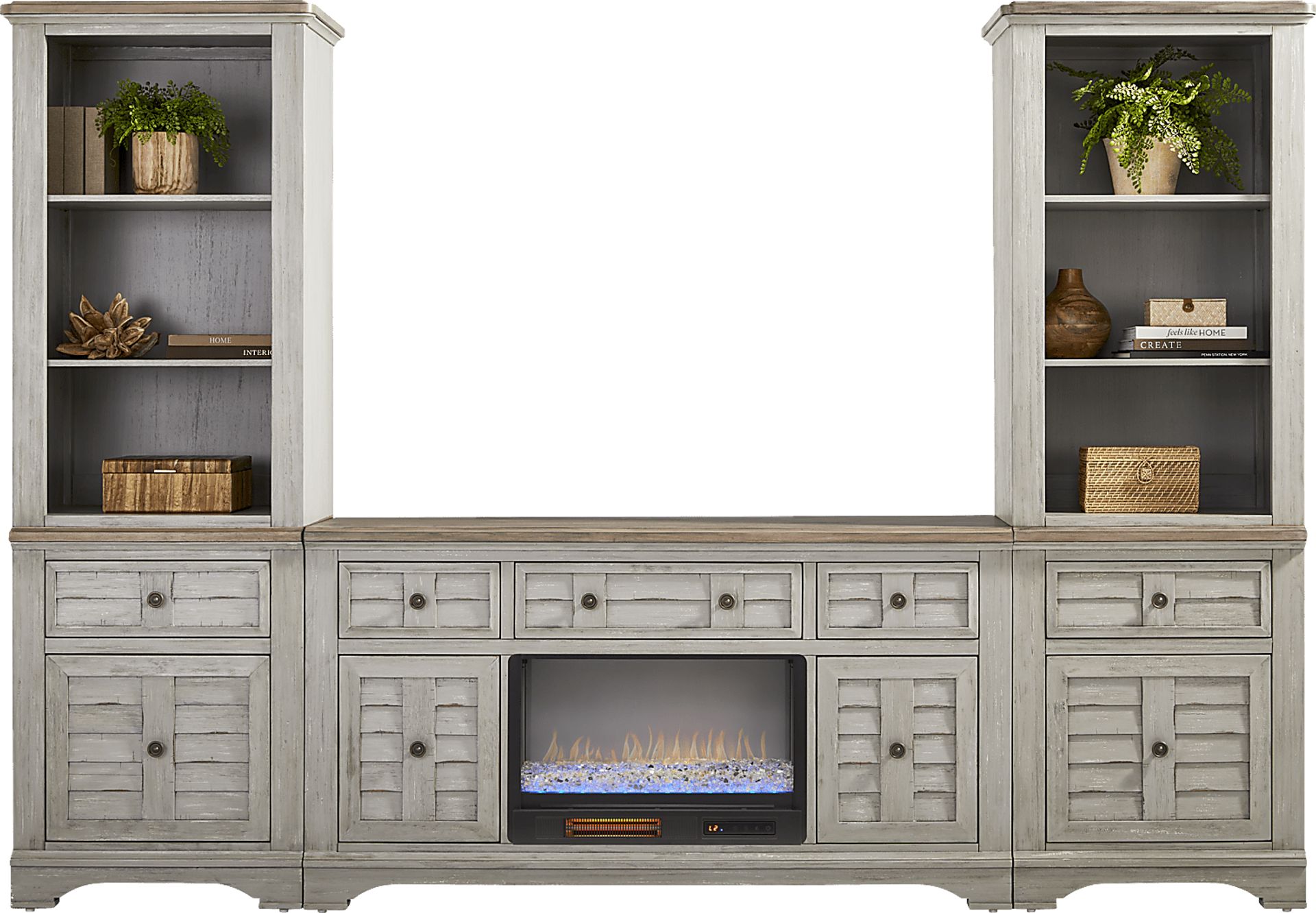 Edisto Bay Gray 3 Pc Wall Unit with 64 in. Console and Electric Fireplace - Image 2