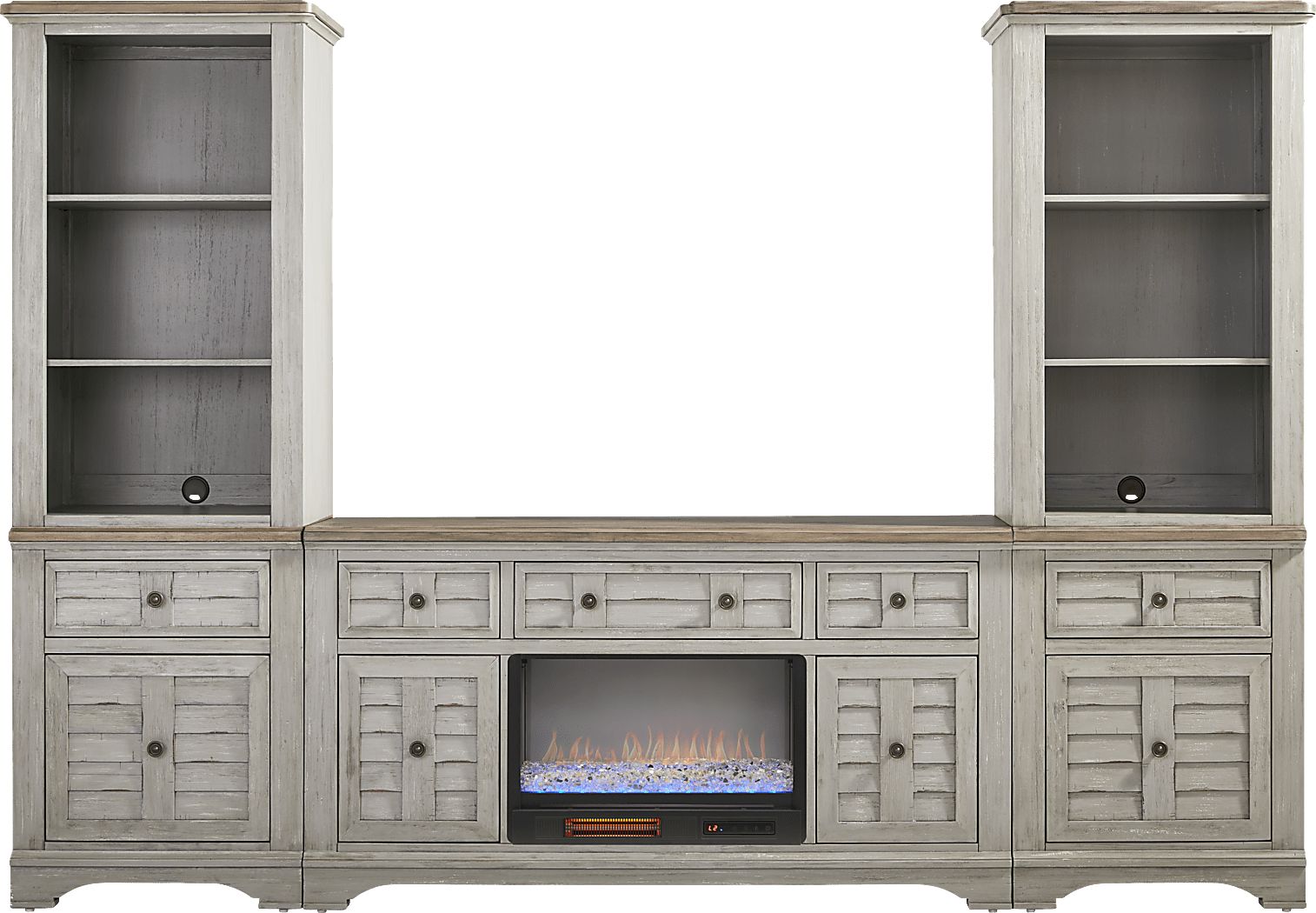 Edisto Bay Gray 3 Pc Wall Unit with 64 in. Console and Electric Fireplace