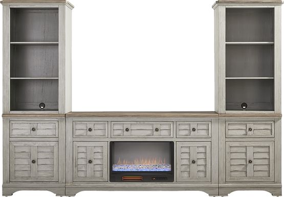 Edisto Bay Gray 3 Pc Wall Unit with 64 in. Console and Electric Fireplace