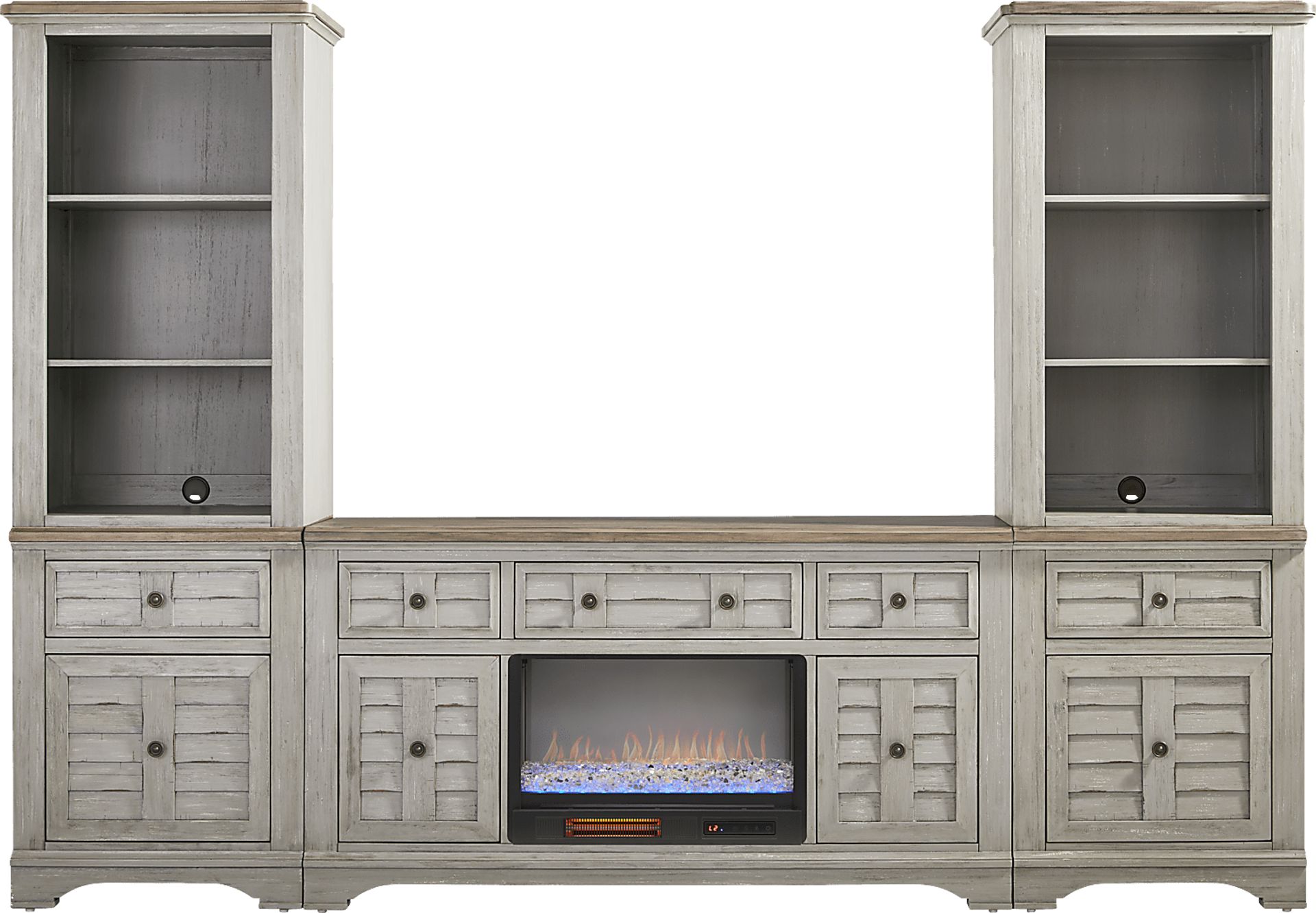 Edisto Bay Gray 3 Pc Wall Unit with 64 in. Console and Electric Fireplace - Image 1