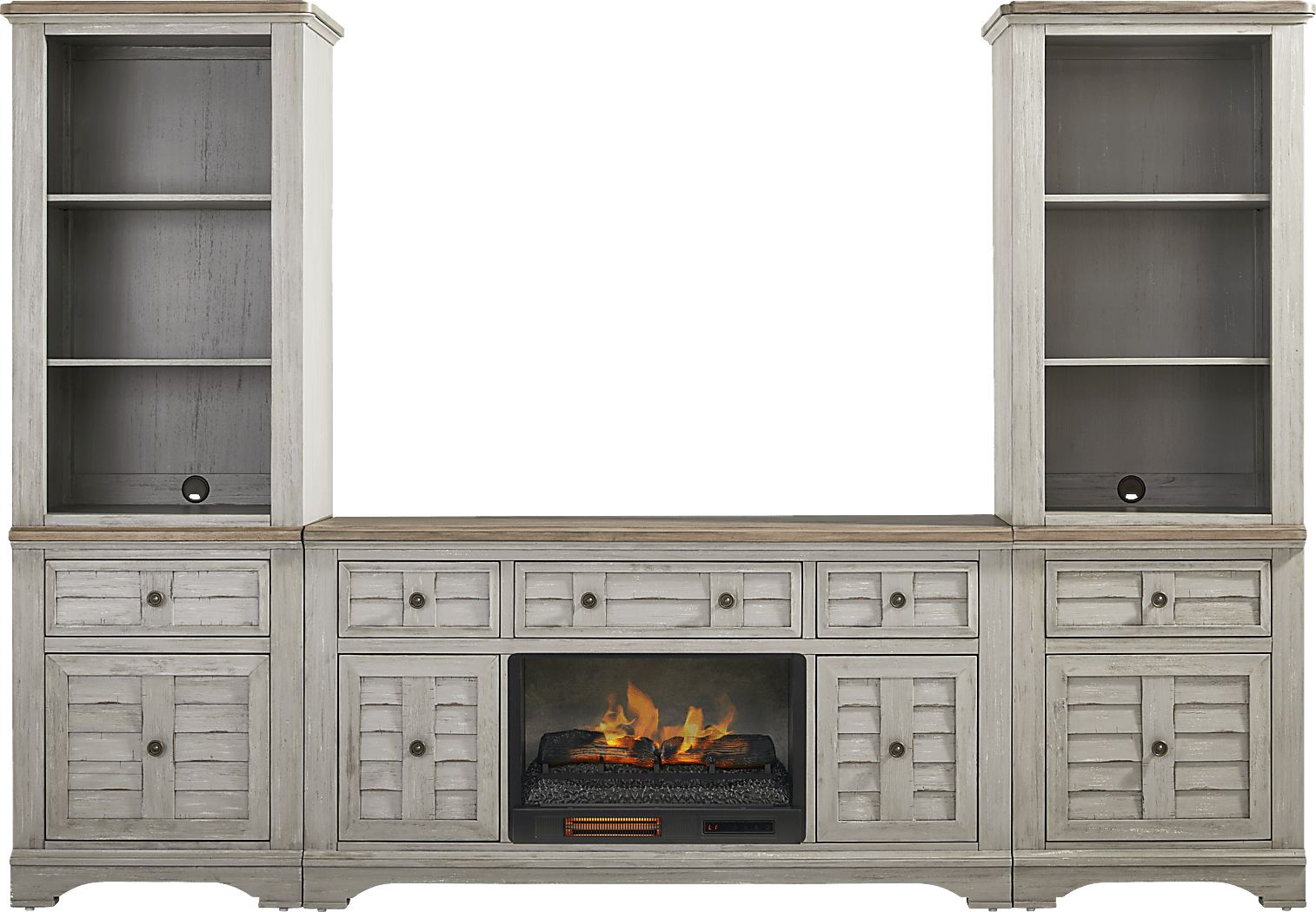Edisto Bay Gray 3 Pc Wall Unit with 64 in. Console and Electric Log Fireplace