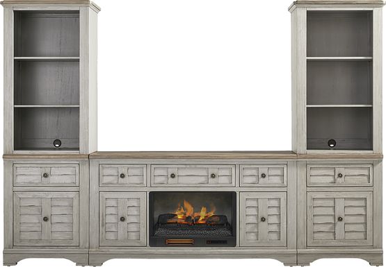 Edisto Bay Gray 3 Pc Wall Unit with 64 in. Console and Electric Log Fireplace
