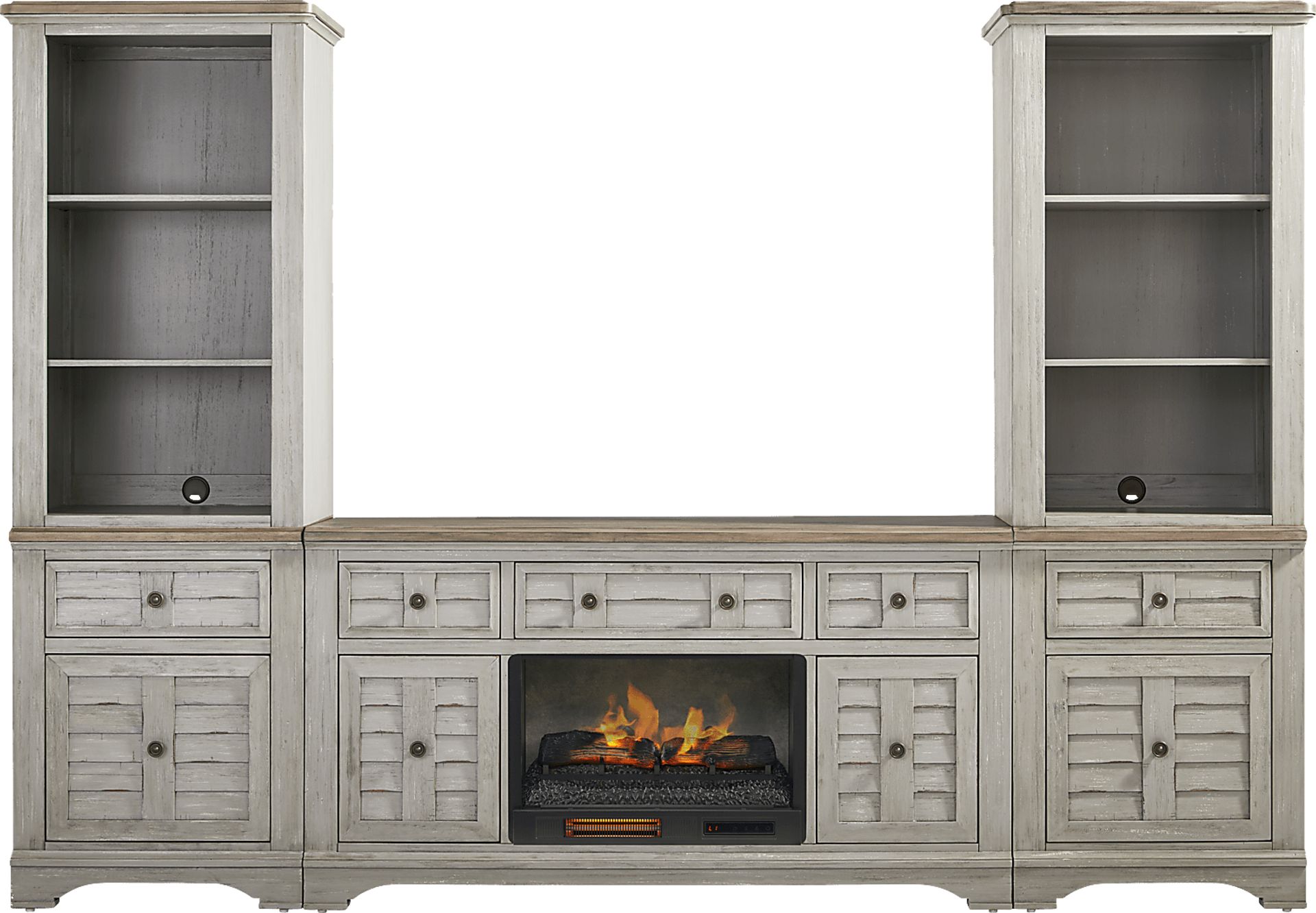 Edisto Bay Gray 3 Pc Wall Unit with 64 in. Console and Electric Log Fireplace - Image 1