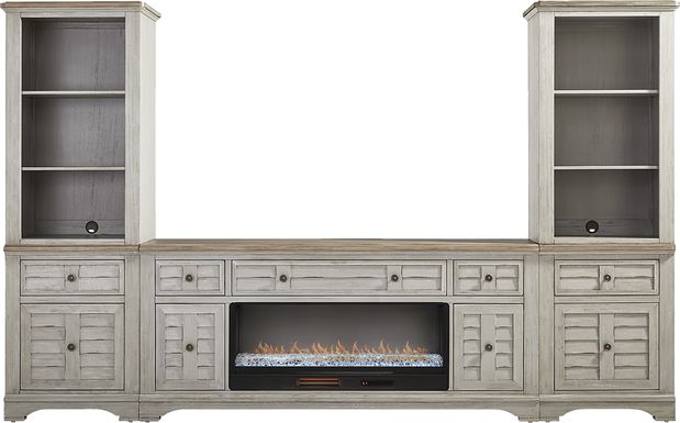 Edisto Bay Gray 3 Pc Wall Unit with 78 in. Console and Electric Fireplace