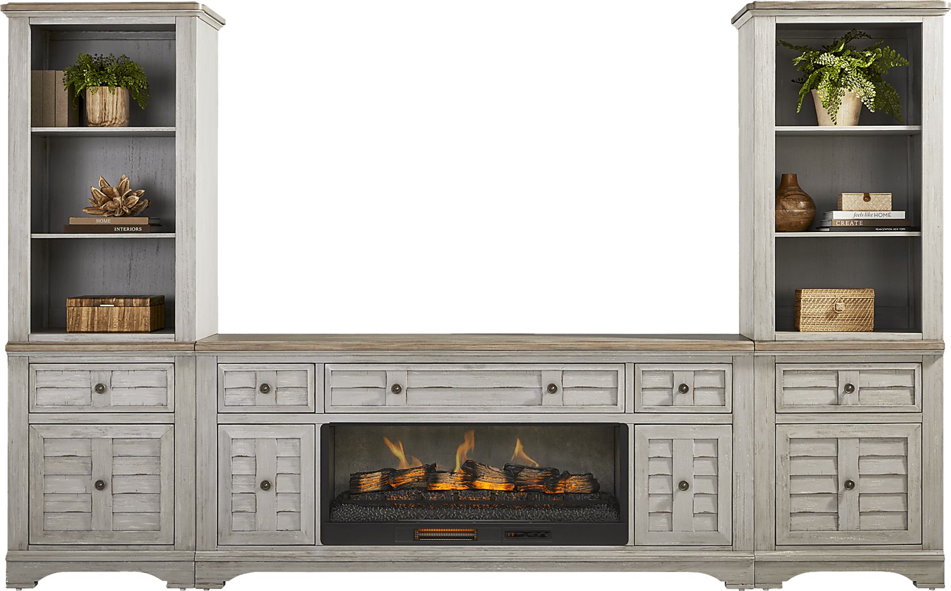 Edisto Bay Gray 3 Pc Wall Unit with 78 in. Console and Electric Log Fireplace - Image 2