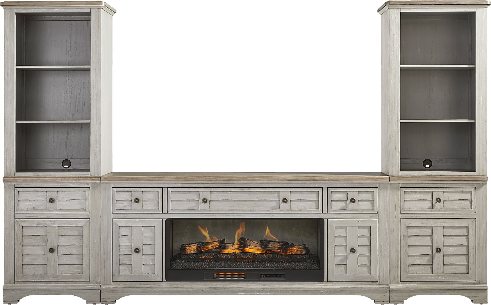 Edisto Bay Gray 3 Pc Wall Unit with 78 in. Console and Electric Log Fireplace